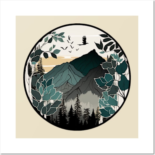 beautiful mountain view, vintage style Wall Art by teehood